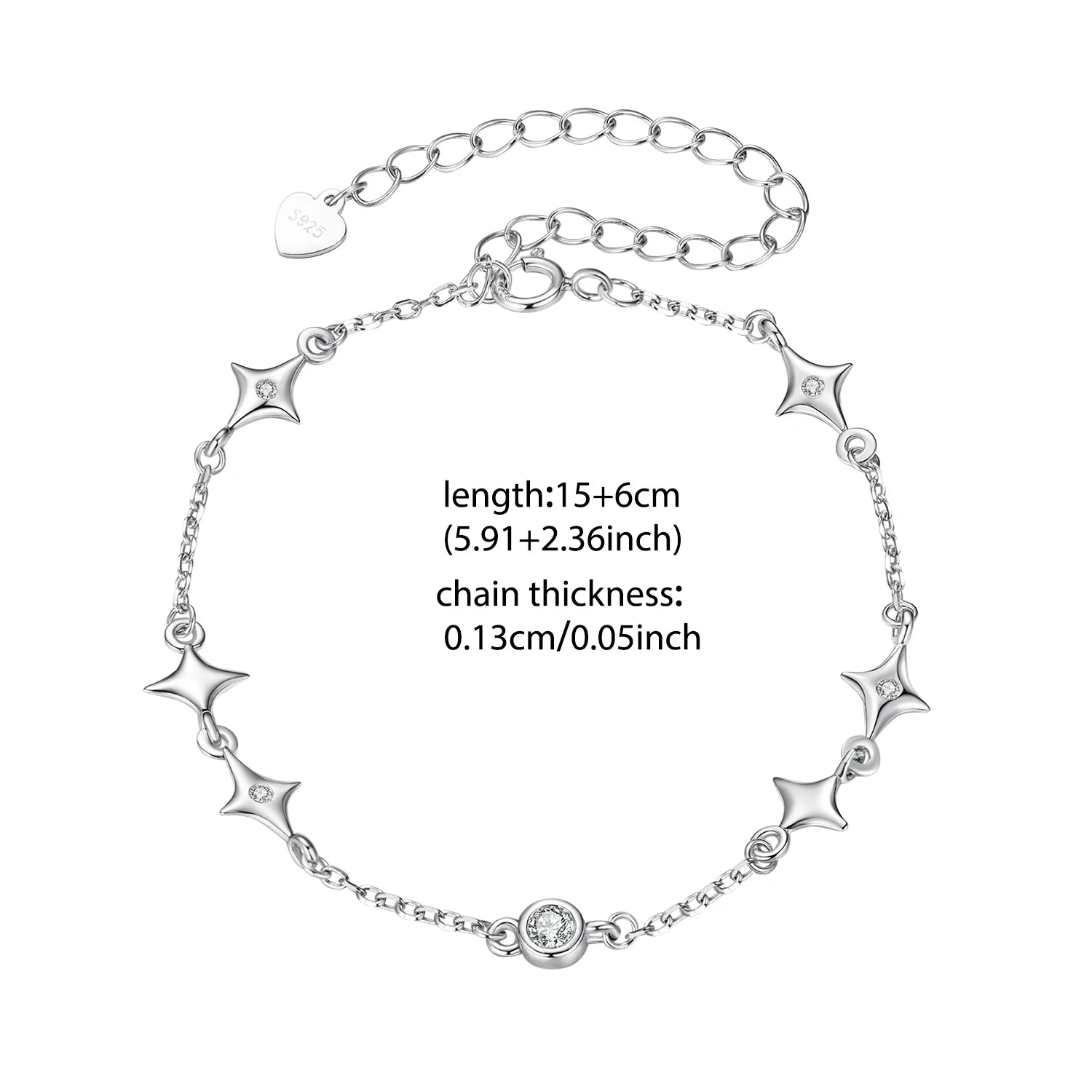Sterling Silver Starry Adjustable Bracelet with Bezel CZ Links for Women