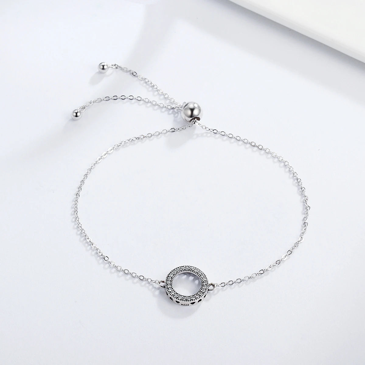 Sterling Silver Zircon Hollow Circle & Heart Chain Bracelet for Women