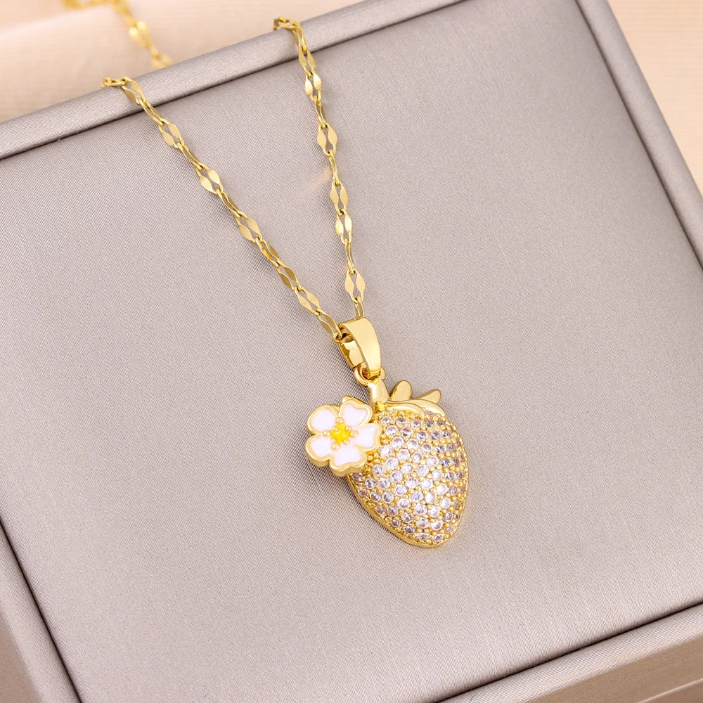 Strawberry Zircon Crystal Necklace for Women