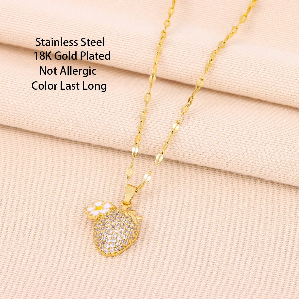 Strawberry Zircon Crystal Necklace for Women