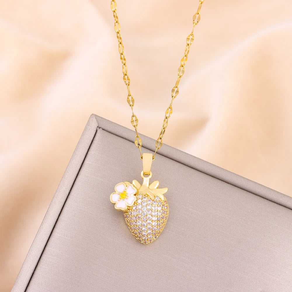 Strawberry Zircon Crystal Necklace for Women