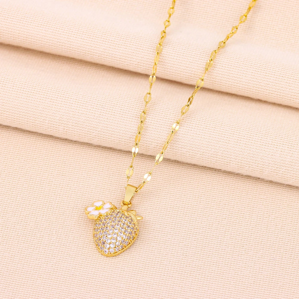 Strawberry Zircon Crystal Necklace for Women