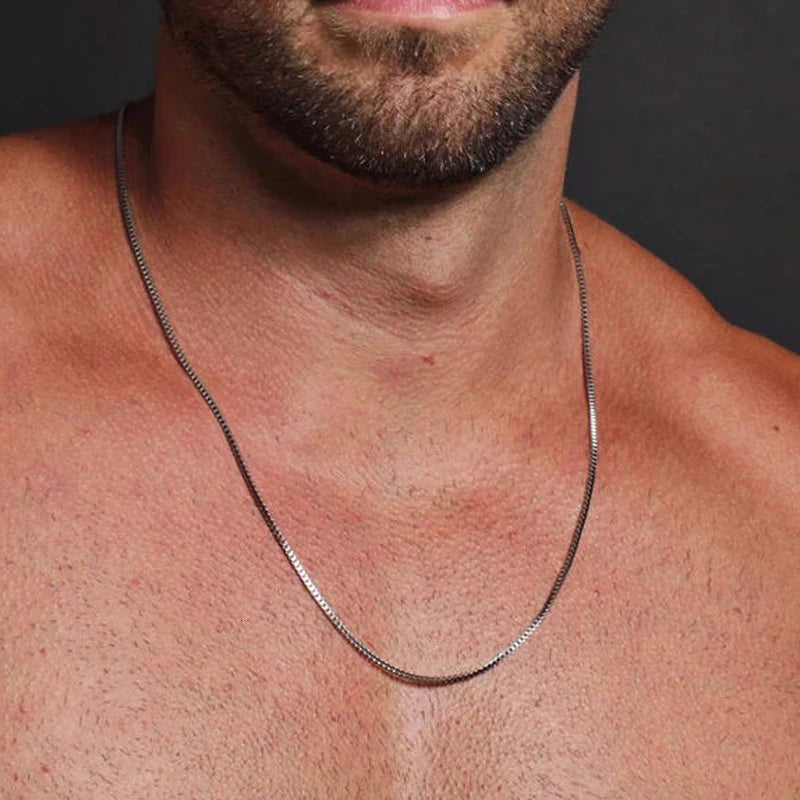 Unisex Stainless Steel Square Box Chain Necklace – Men & Women Jewelry Gift