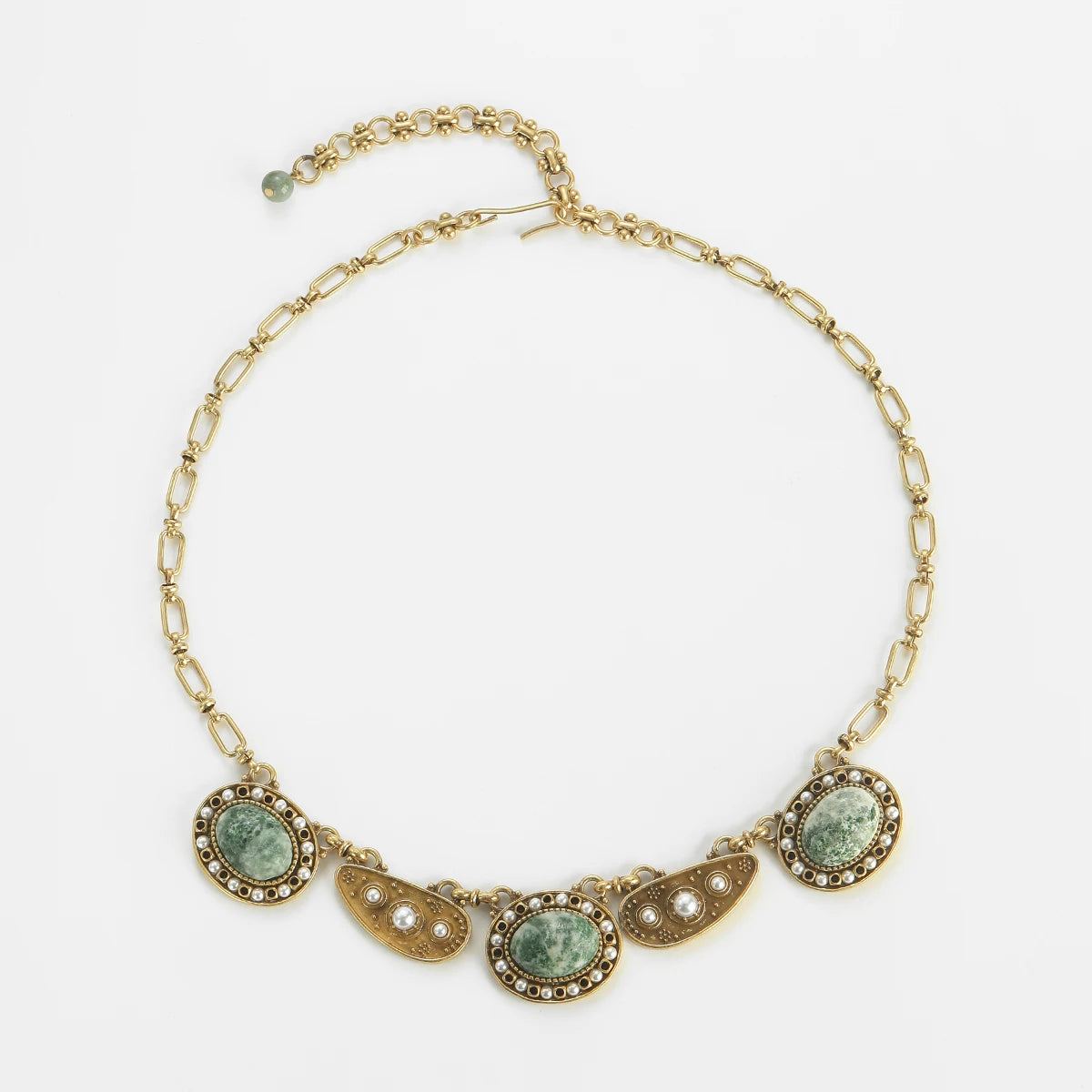 Vintage Green Moss Stone Gothic Choker Necklace – Antique Gold