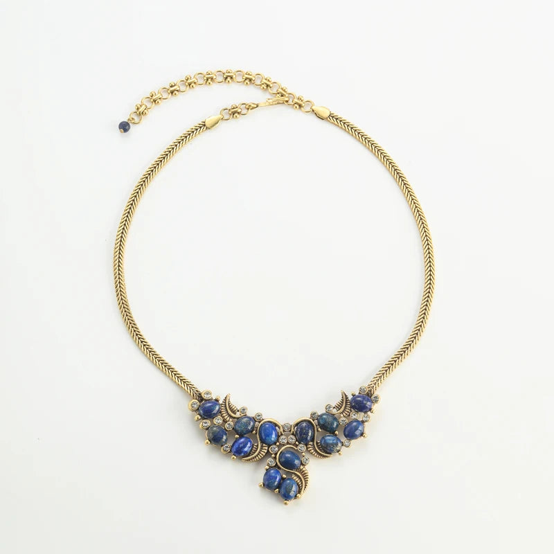 Vintage Lapis Lazuli Snake Chain Necklace – Antique Gold Women's Jewelry