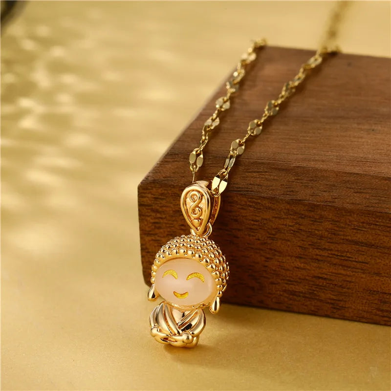 Vintage Lucky Maitreya Buddha Necklace – Stainless Steel Pendant