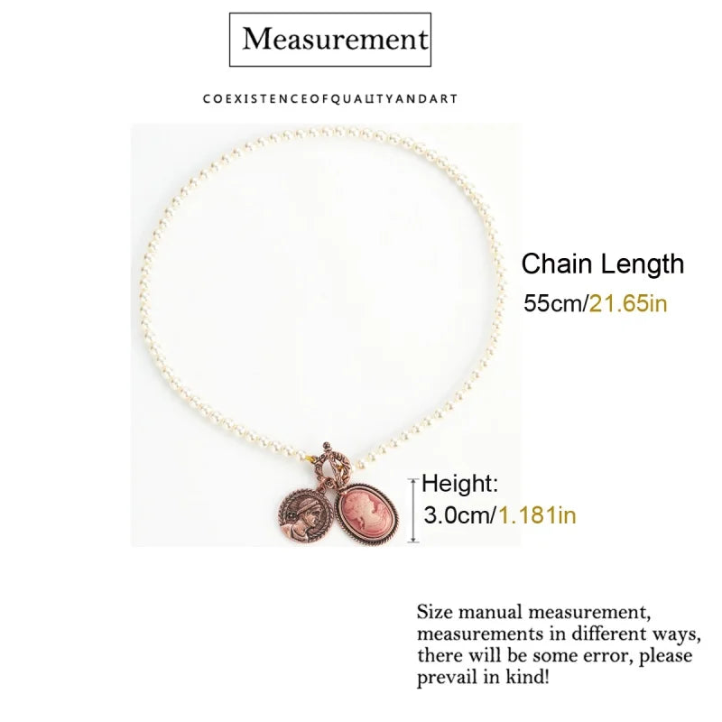Vintage Pearl Necklace with Pink Cameo – Rose Gold Bridal Jewelry
