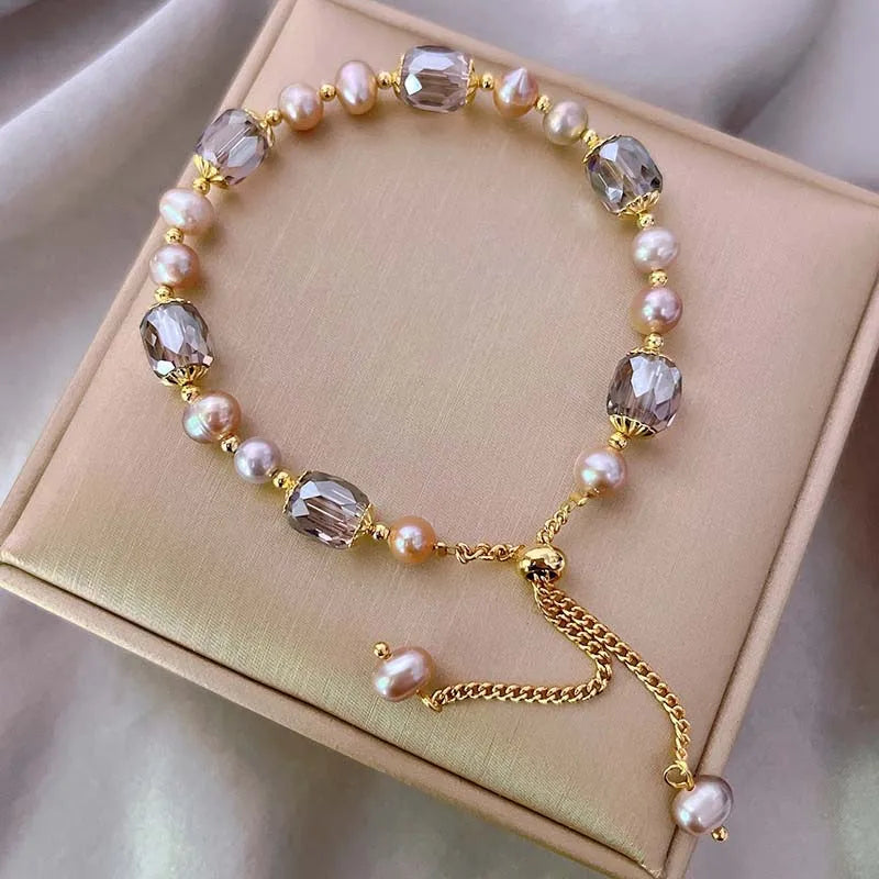 Vintage Purple Pearl Crystal Adjustable Bracelet for Women & Girls