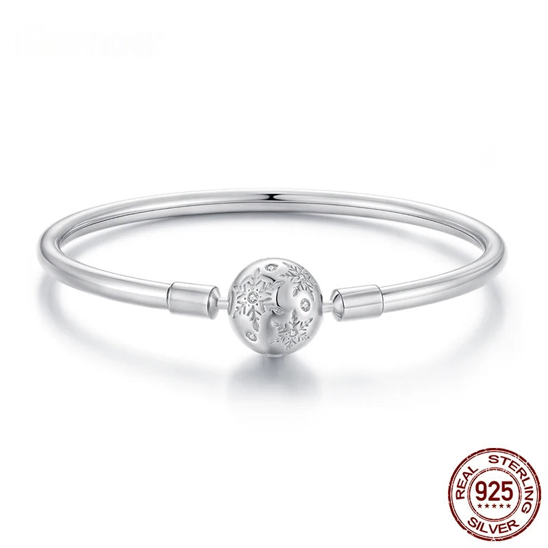 Sterling Silver Snowflake Zircon Charm Bangle Bracelet