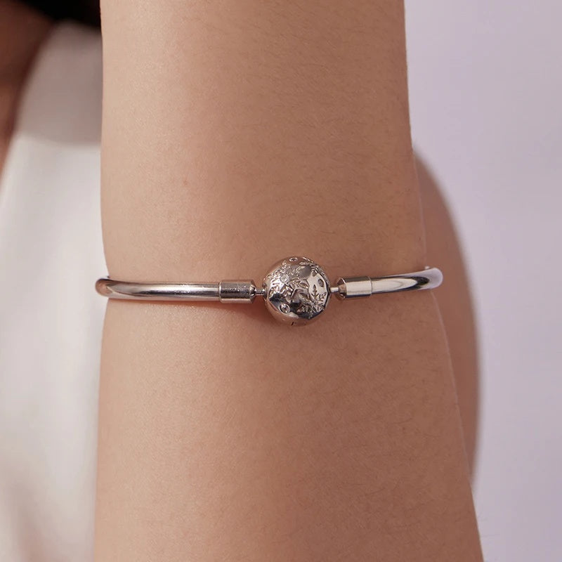 Sterling Silver Snowflake Zircon Charm Bangle Bracelet