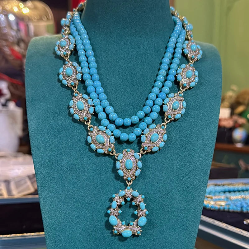 Bohemian Sea Blue Crystal Choker Necklace – Gold Luxury Charm