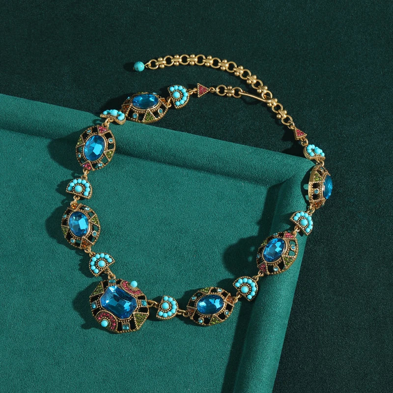 Bohemian Sea Blue Crystal Choker Necklace – Gold Luxury Charm