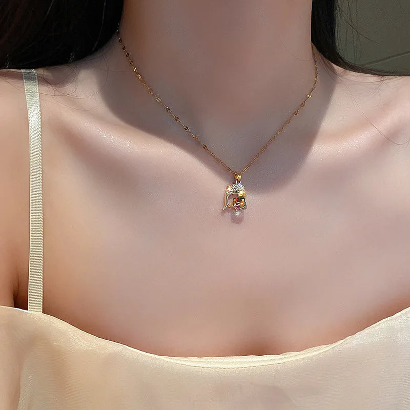 Colorful Crystal Dolphin Pendant Necklace for Women