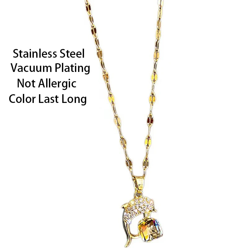 Colorful Crystal Dolphin Pendant Necklace for Women