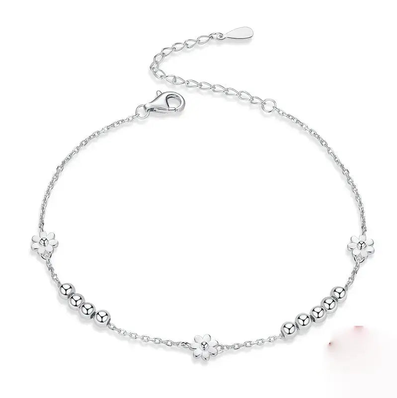 Daisy Chain 925 Sterling Silver Beaded Bracelet for Women