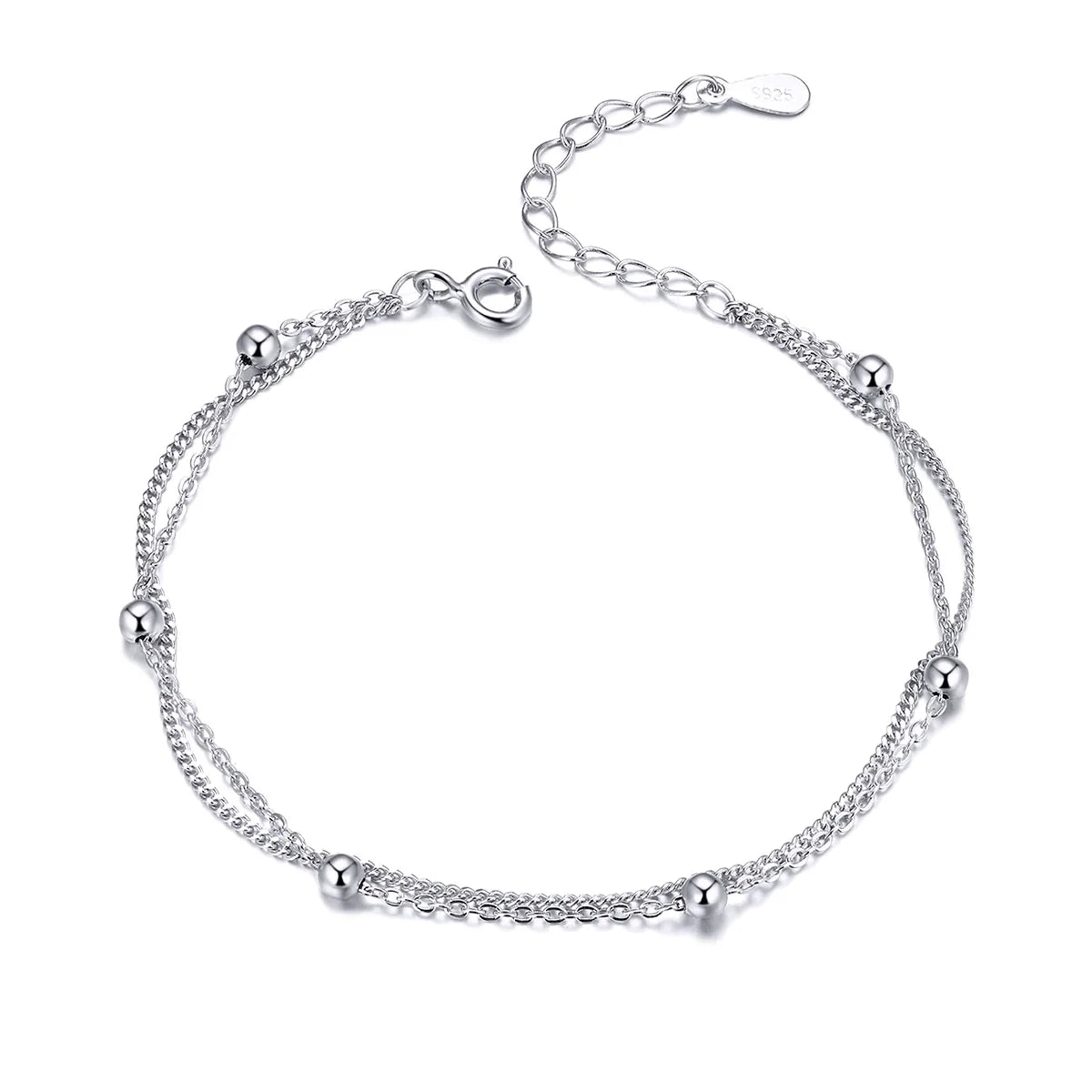 Double Layer Silver Bead Link Bracelet – 14K Gold Plated, Adjustable