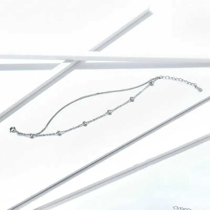 Double Layer Silver Bead Link Bracelet – 14K Gold Plated, Adjustable