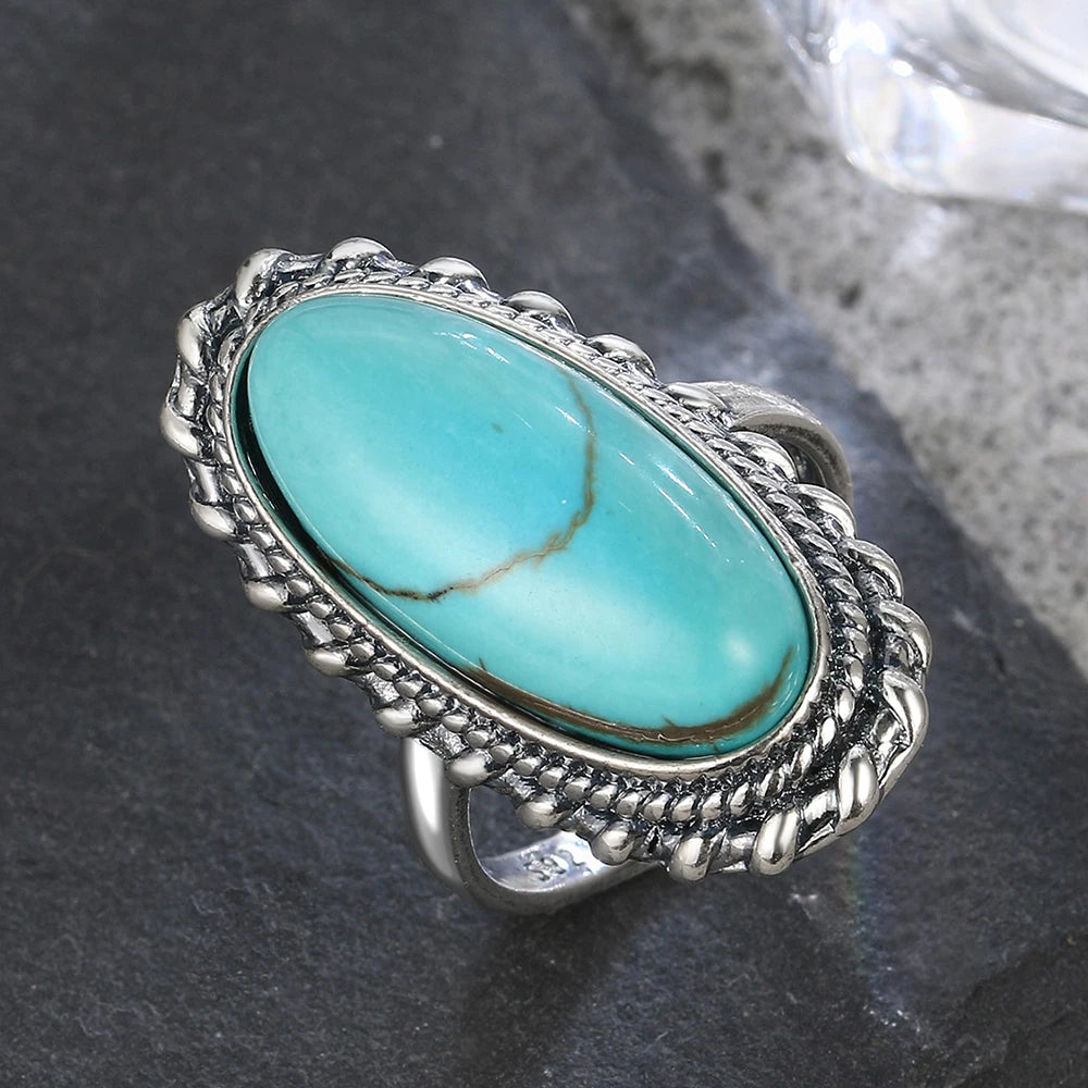 Elegant Vintage Sterling Silver Turquoise Statement Jewelry Ring