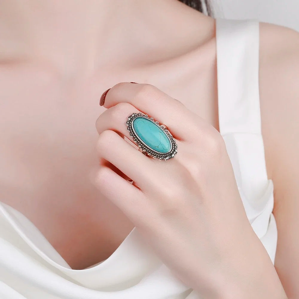 Elegant Vintage Sterling Silver Turquoise Statement Jewelry Ring