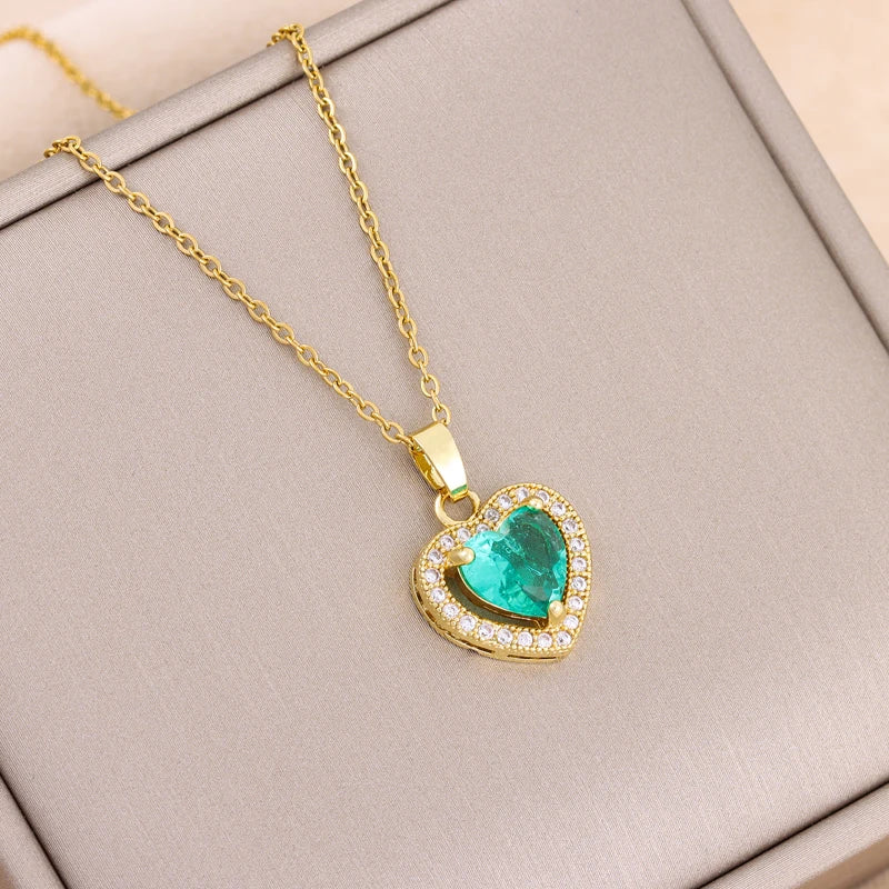 Flower Crystal Heart Necklace – Women’s Stainless Steel Jewelry