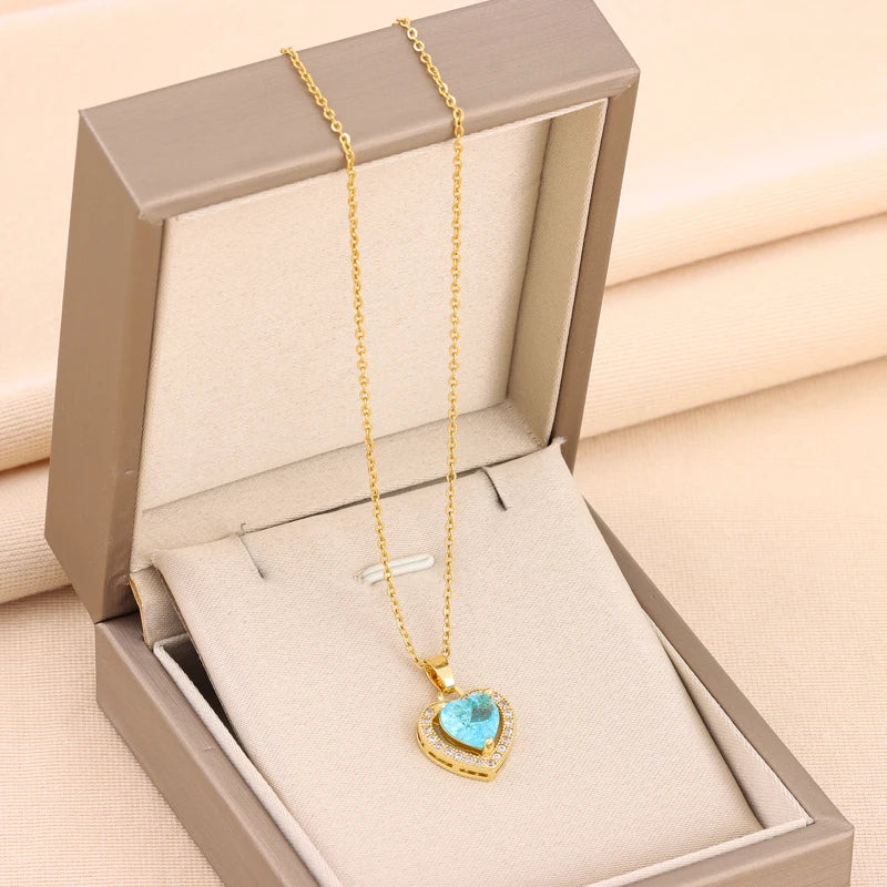 Flower Crystal Heart Necklace – Women’s Stainless Steel Jewelry