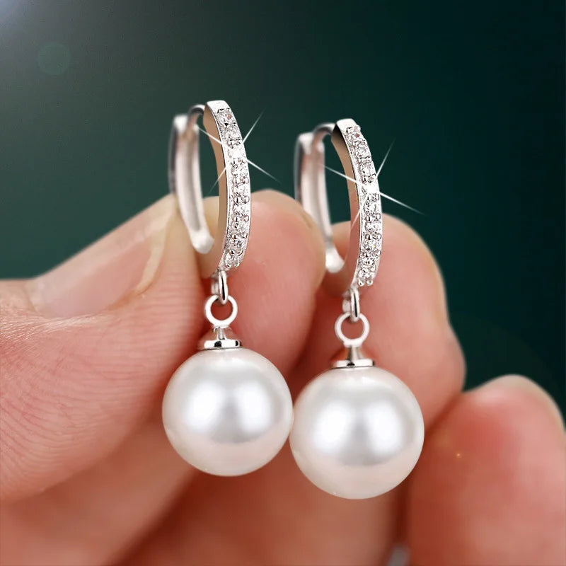Freshwater Pearl Sterling Silver Crystal Earrings for Women Wedding Party Gift