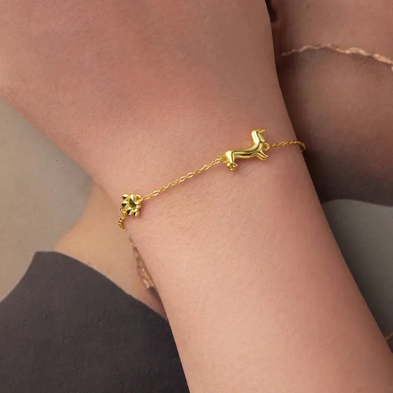Gold-Plated Sterling Silver Dachshund Paw Charm Bracelet