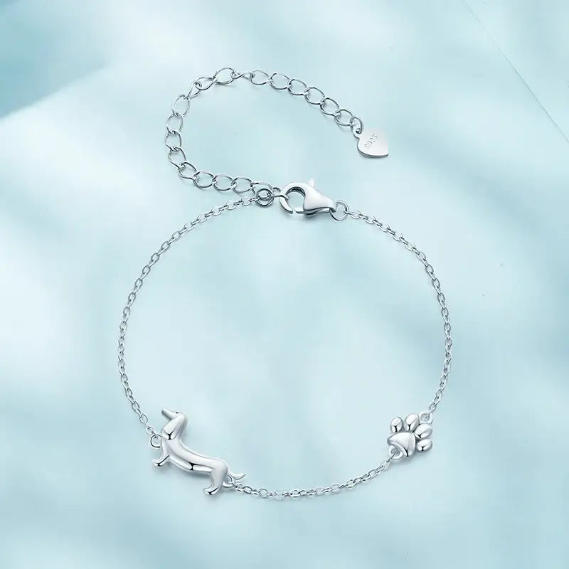 Gold-Plated Sterling Silver Dachshund Paw Charm Bracelet