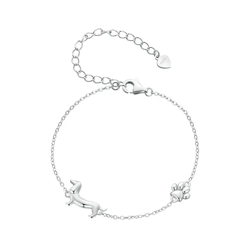 Gold-Plated Sterling Silver Dachshund Paw Charm Bracelet