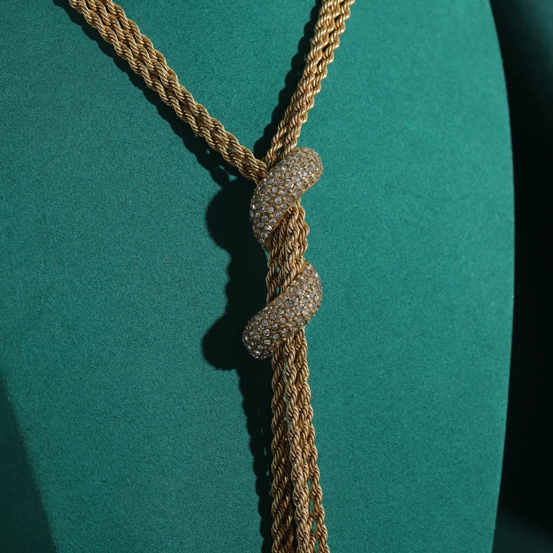 Gold 4mm Rope Chain Necklace – Vintage Long Jewelry for Women