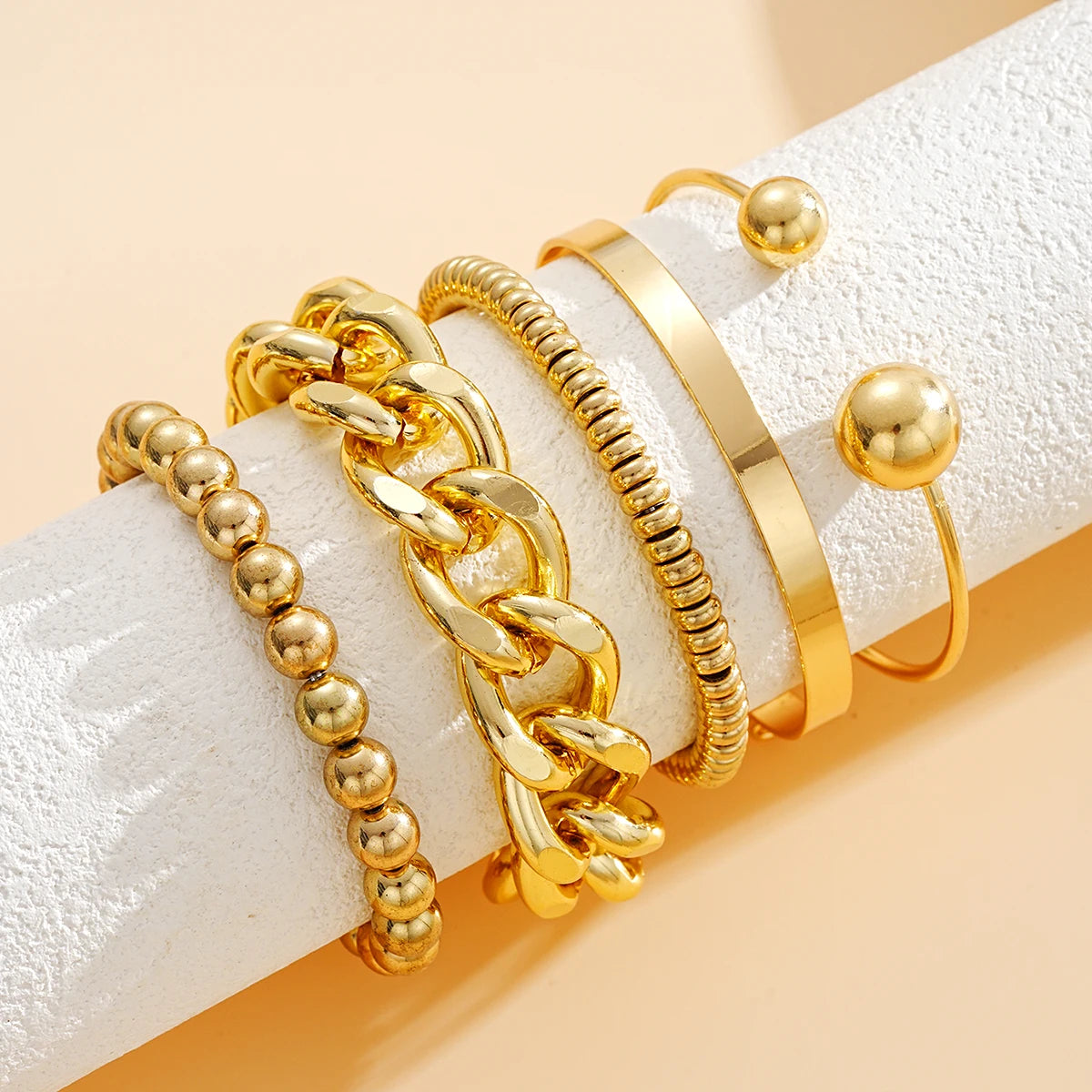 Gold Geometric Chunky Beaded Bracelet Set for Women