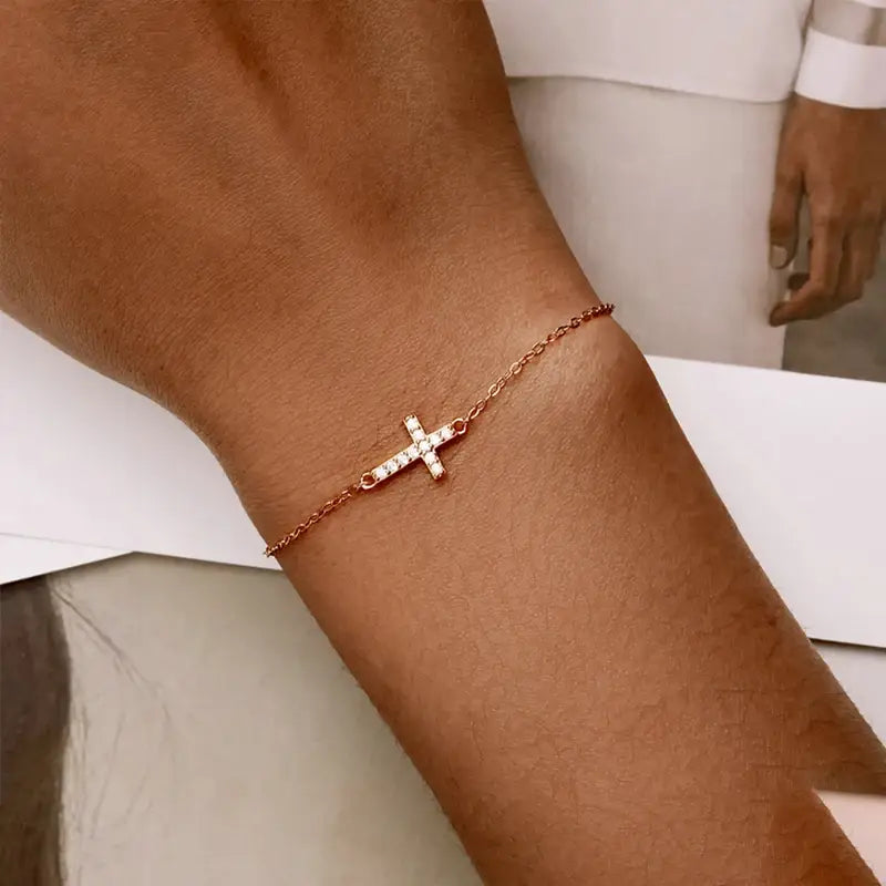 Gold Plated Sterling Silver Cross Bracelet for Women