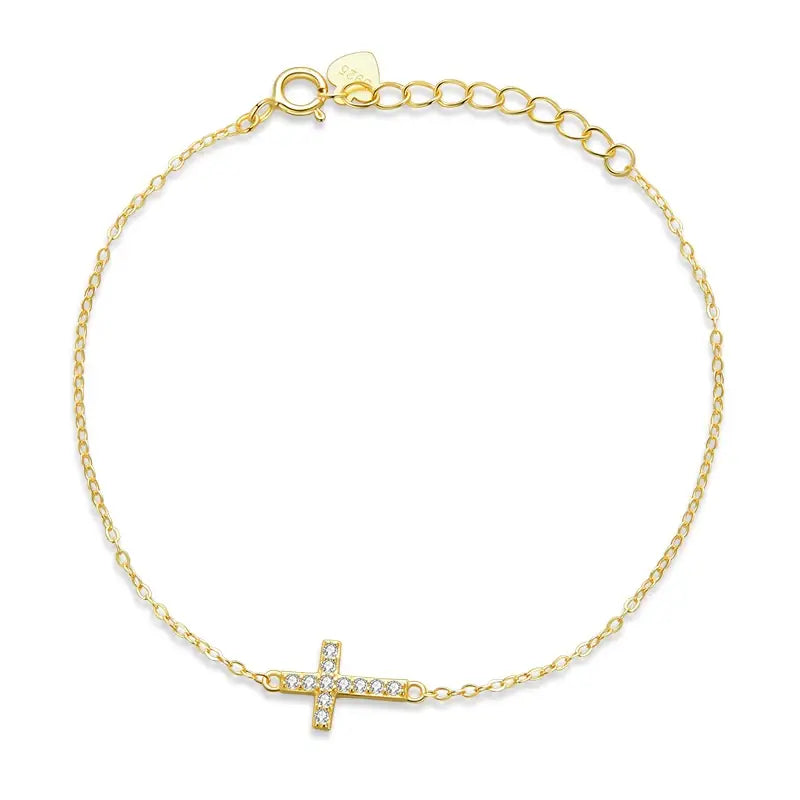 Gold Plated Sterling Silver Cross Bracelet for Women