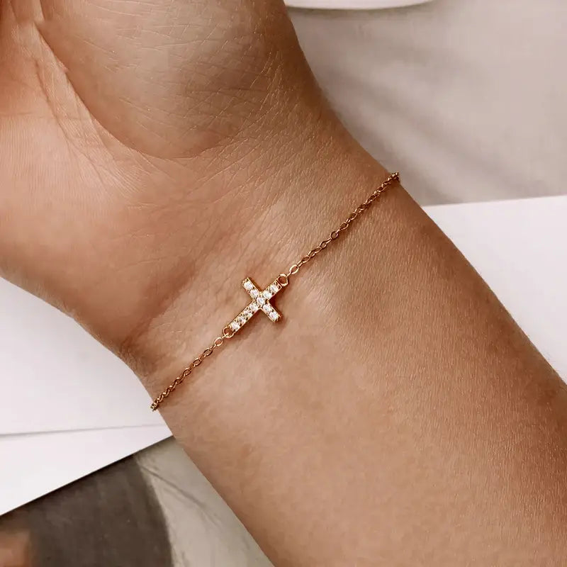 Gold Plated Sterling Silver Cross Bracelet for Women