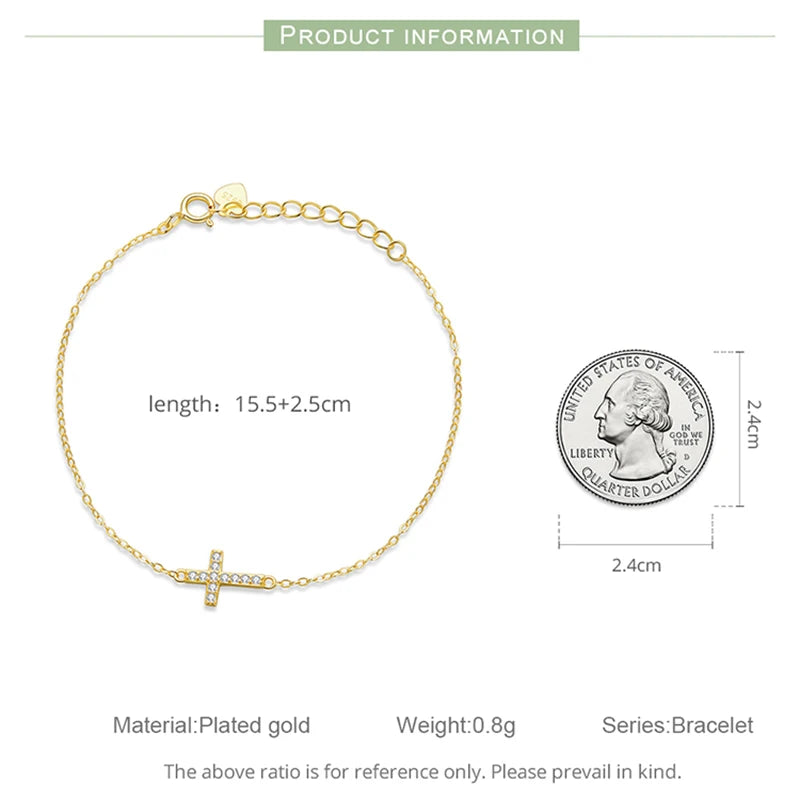 Gold Plated Sterling Silver Cross Bracelet for Women