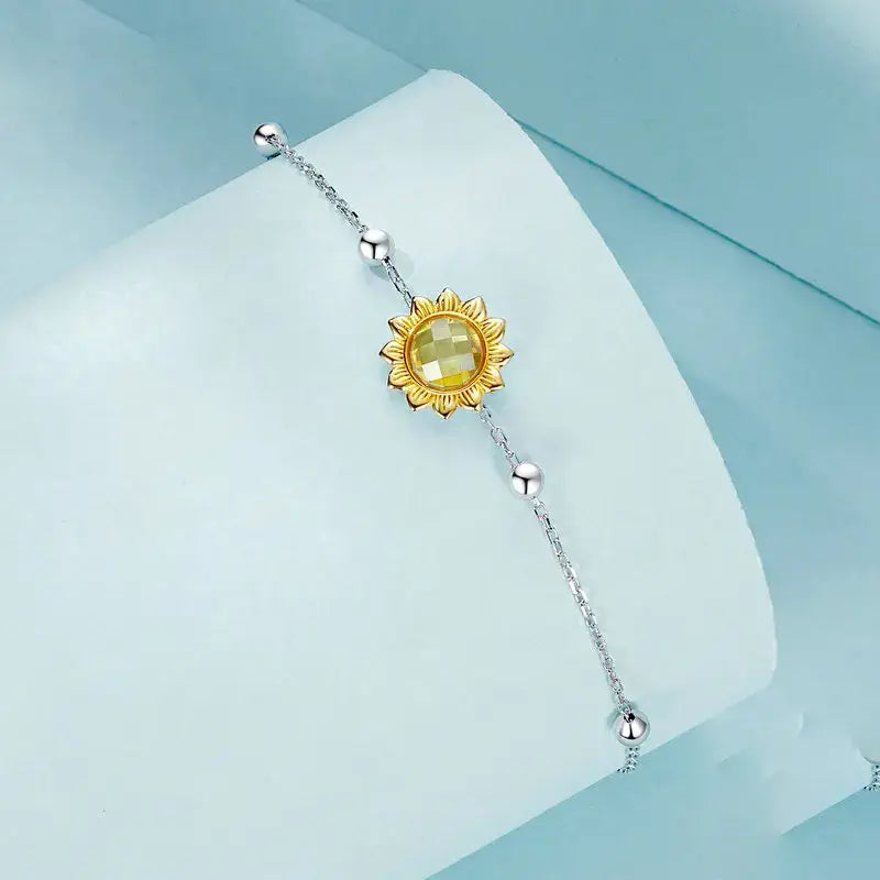 Gold Plated Sterling Silver Sunflower Bracelet for Women