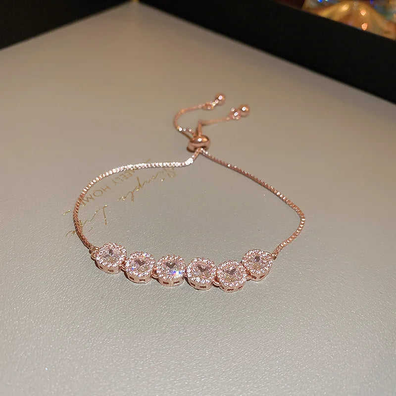 Gold Rhinestone Star & Flower Charm Bracelet – Adjustable Bangle