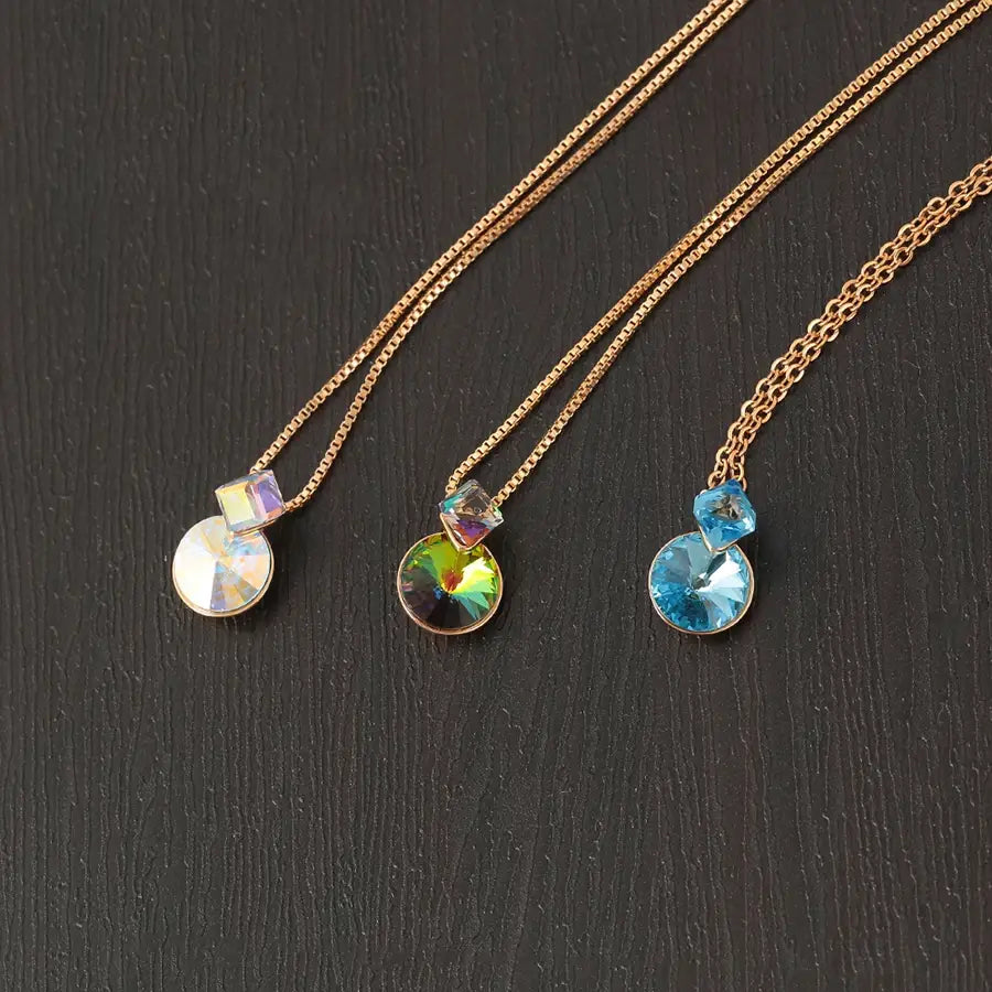 Gold Square Crystal Pendant Necklace – New Arrival