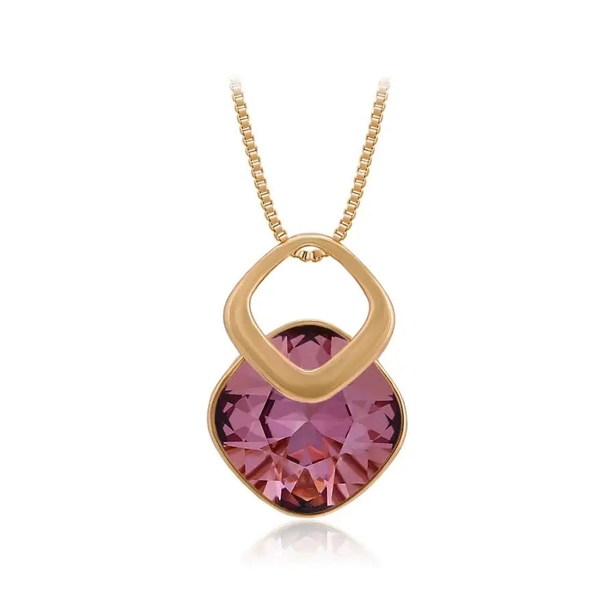 Gold Square Crystal Pendant Necklace for Women & Girls