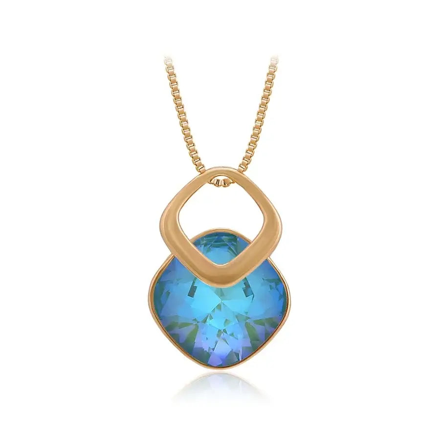 Gold Square Crystal Pendant Necklace for Women & Girls