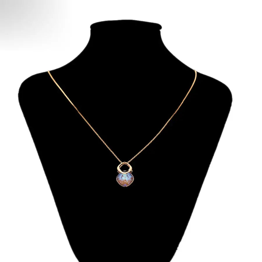 Gold Square Crystal Pendant Necklace for Women & Girls