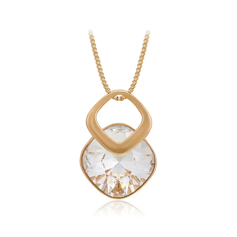 Gold Square Crystal Pendant Necklace for Women & Girls
