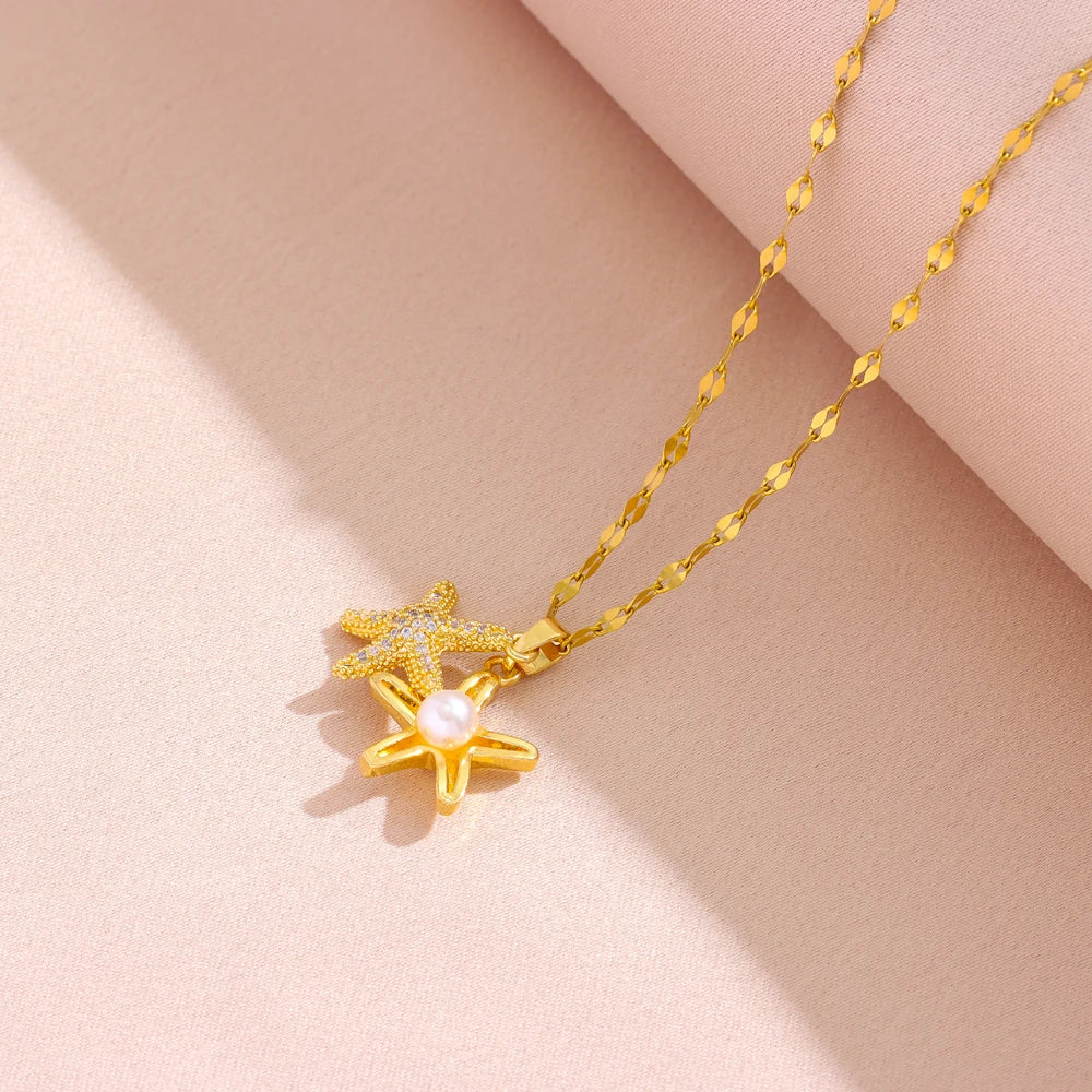 Gold Starfish Pendant Necklace – Women’s Chain