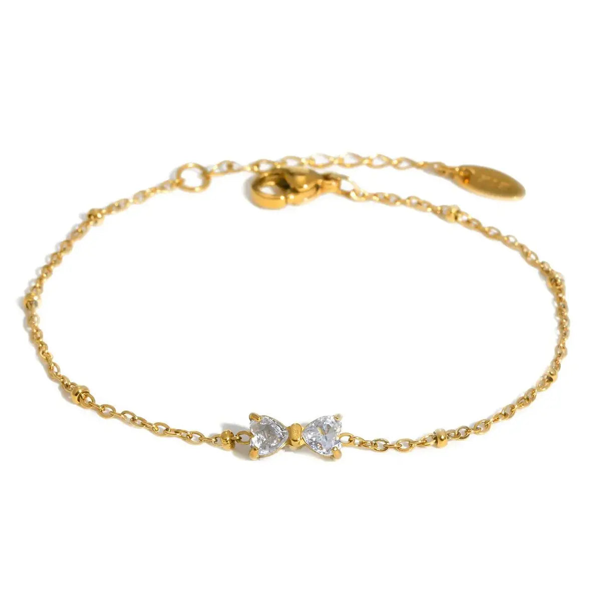 Gold Zircon Bow Bracelet – Trendy Waterproof Bead Chain for Women