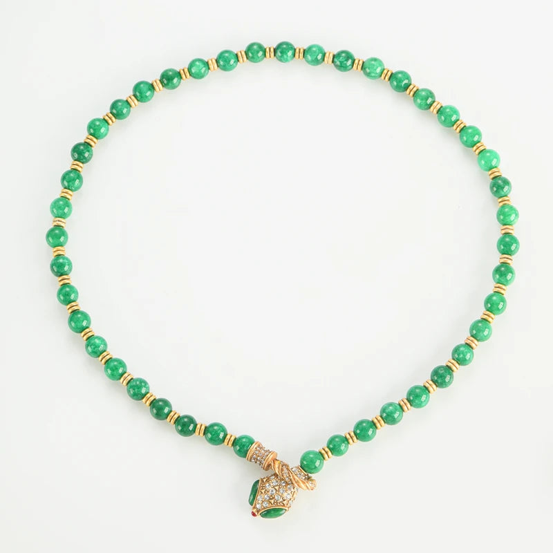 Green Bead Stone Necklace Pendant for Women – Luxury Summer Jewelry Gift