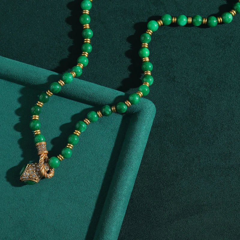 Green Bead Stone Necklace Pendant for Women – Luxury Summer Jewelry Gift