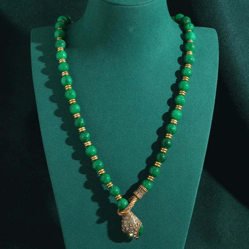 Green Bead Stone Necklace Pendant for Women – Luxury Summer Jewelry Gift