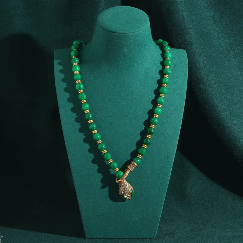 Green Bead Stone Necklace Pendant for Women – Luxury Summer Jewelry Gift