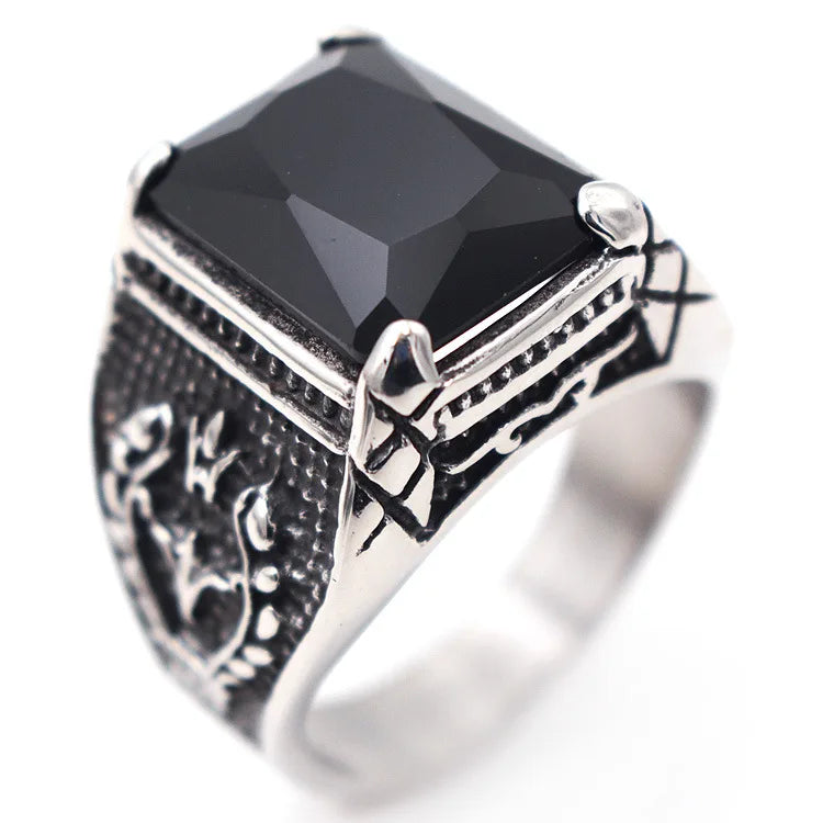 Men’s Silver Signet Ring with Red & Blue Semi-Precious Stone