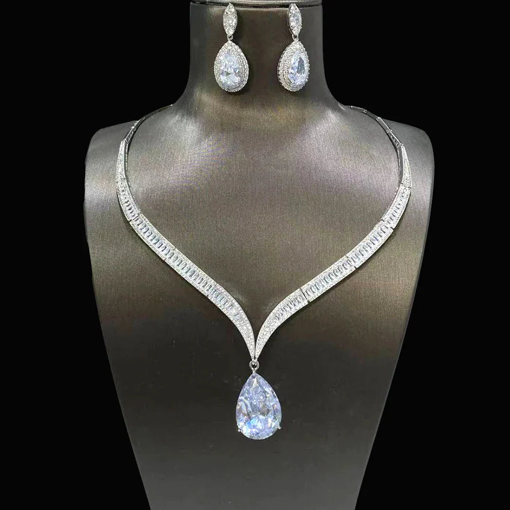 Luxury Yellow and Silver Drop Pendant Necklace Set for Women – 2 Sets